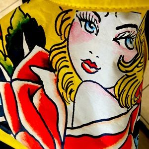 Ed Hardy 1971 Large Bold Yellow Canvas Tote Bag Shopper Purse Handbag Rose Star